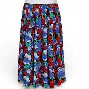 Vintage 80s Jessica Cole Rayon Floral Midi Skirt Boho Cottagecore Elastic Size L